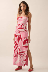 Tropical Chill Floral Strapless Maxi Sweater Dress - ShopPromesa