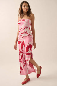 Tropical Chill Floral Strapless Maxi Sweater Dress - ShopPromesa