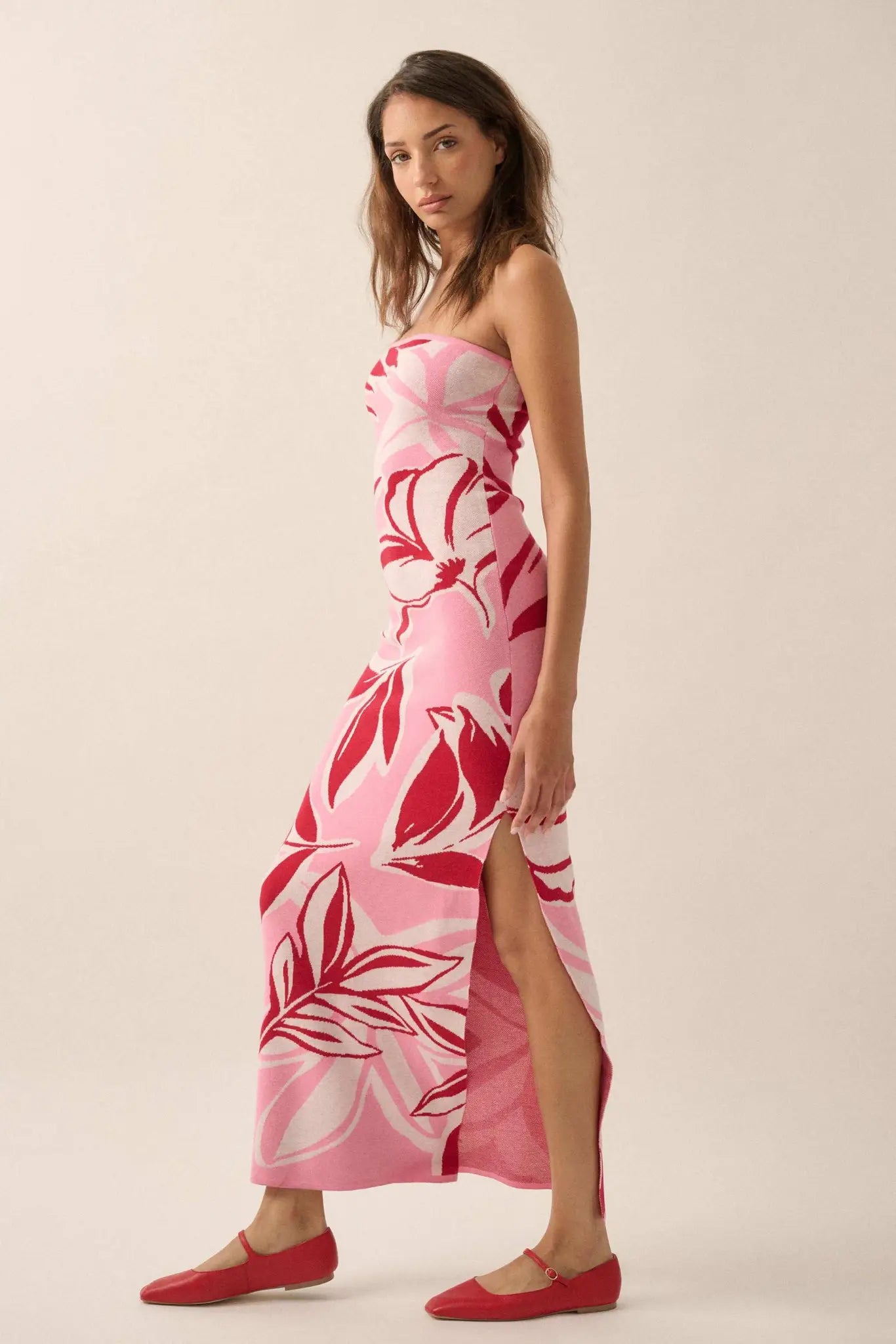Tropical Chill Floral Strapless Maxi Sweater Dress - ShopPromesa