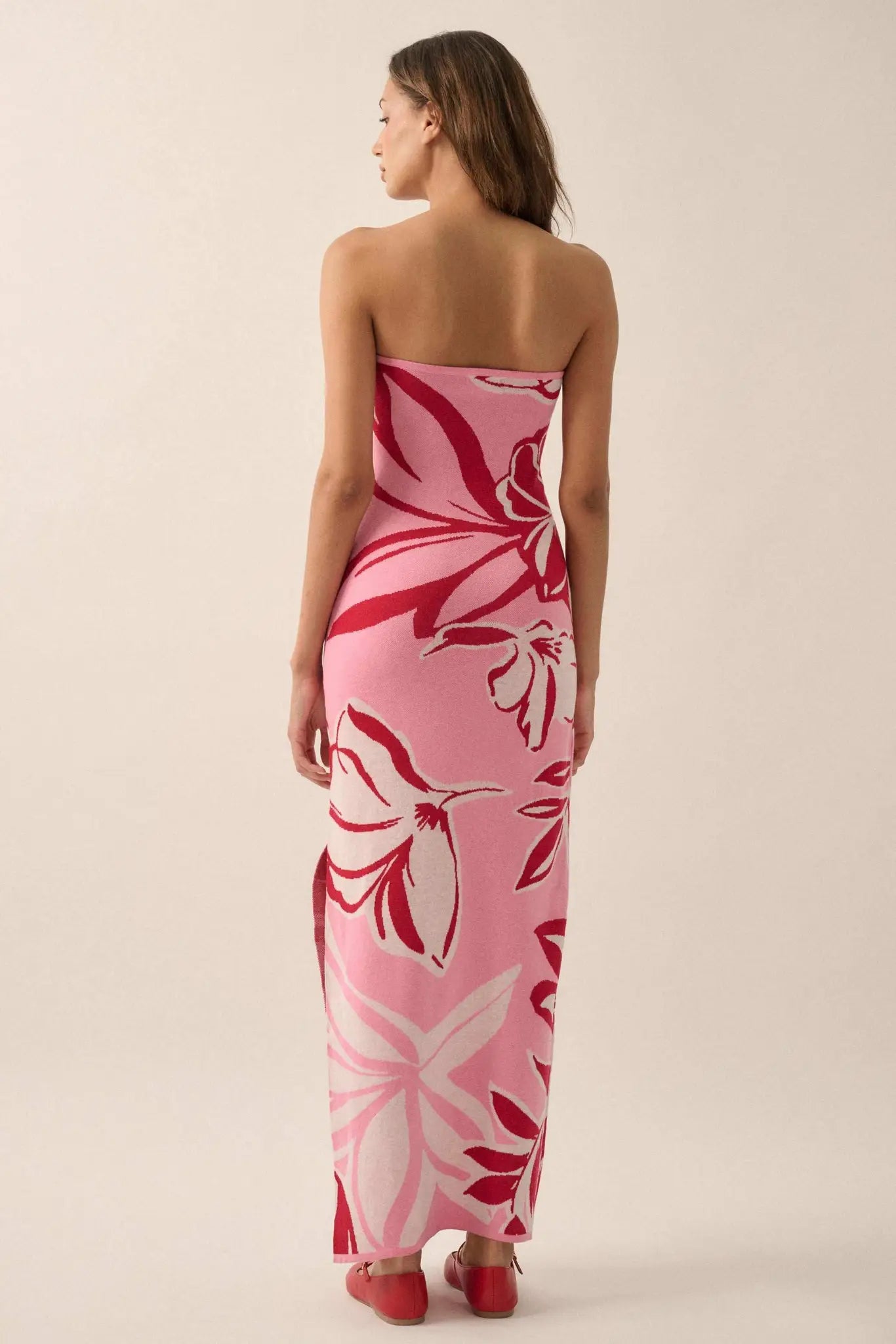 Tropical Chill Floral Strapless Maxi Sweater Dress Pink Combo / M Tropical Chill Floral Strapless Maxi Sweater Dress Pink Combo / M