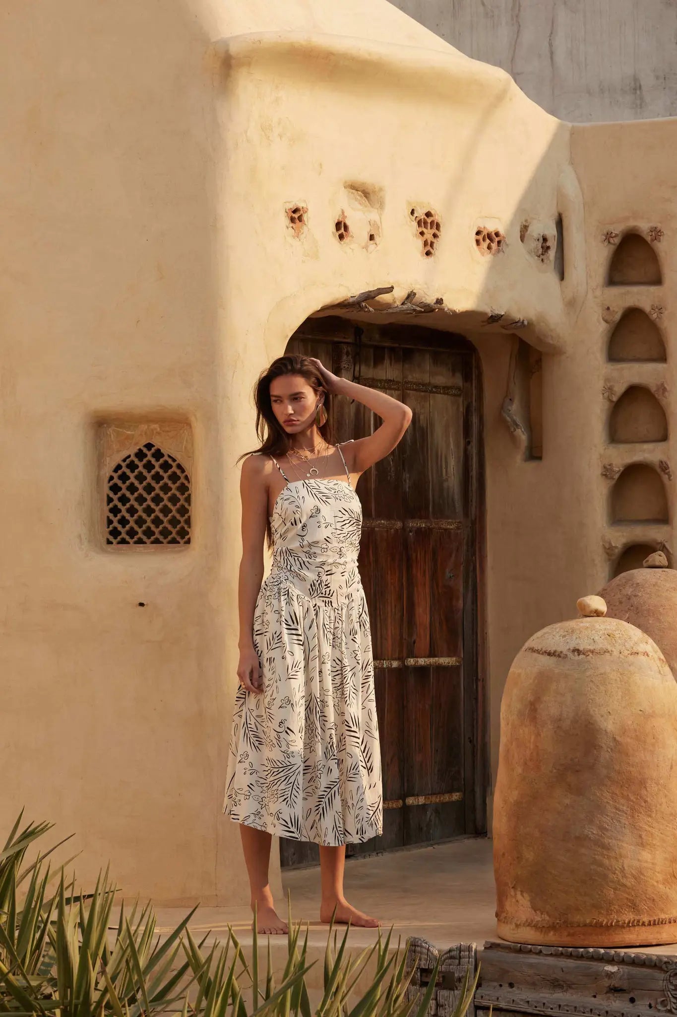 Blooming Artistry Floral Drop-Waist Midi Dress Off White / S Blooming Artistry Floral Drop-Waist Midi Dress Off White / S