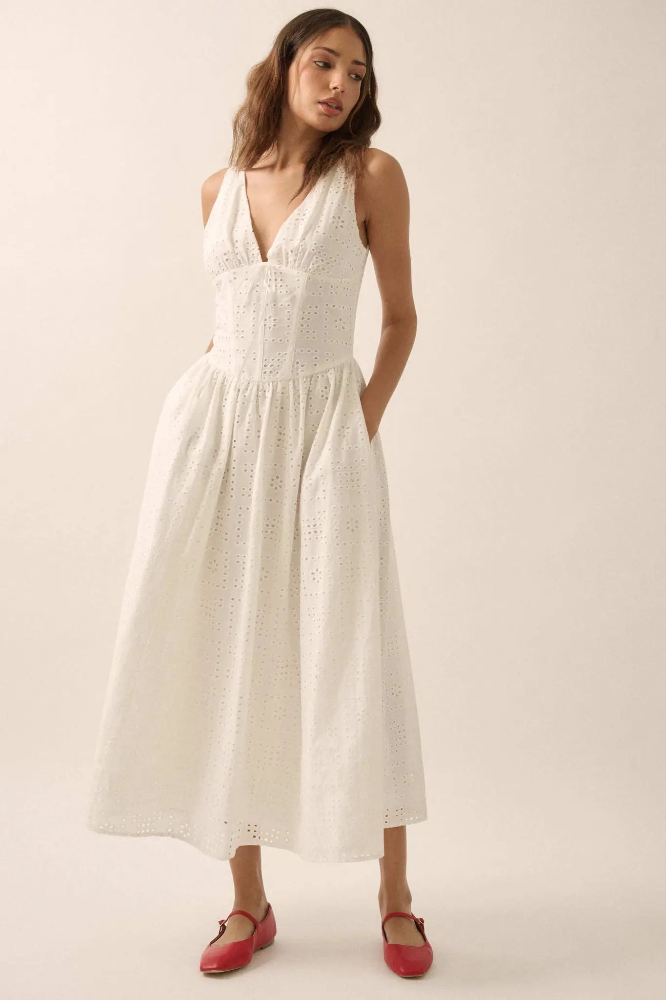 Pristine Dream Eyelet Lace Corset Midi Dress - ShopPromesa