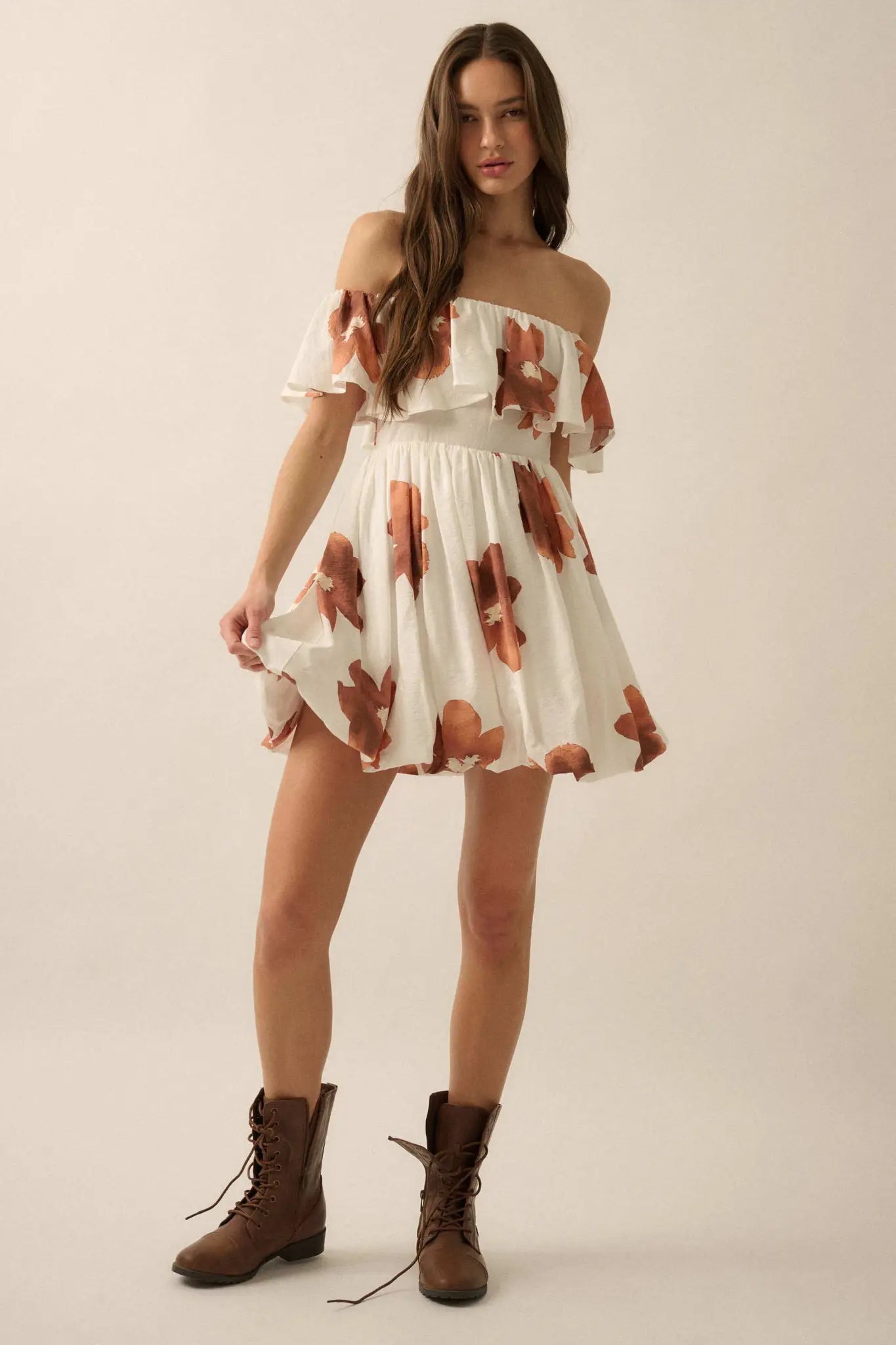 Bold Beauty Floral Off-Shoulder Flounce Mini Dress - ShopPromesa