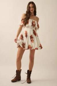 Bold Beauty Floral Off-Shoulder Flounce Mini Dress - ShopPromesa