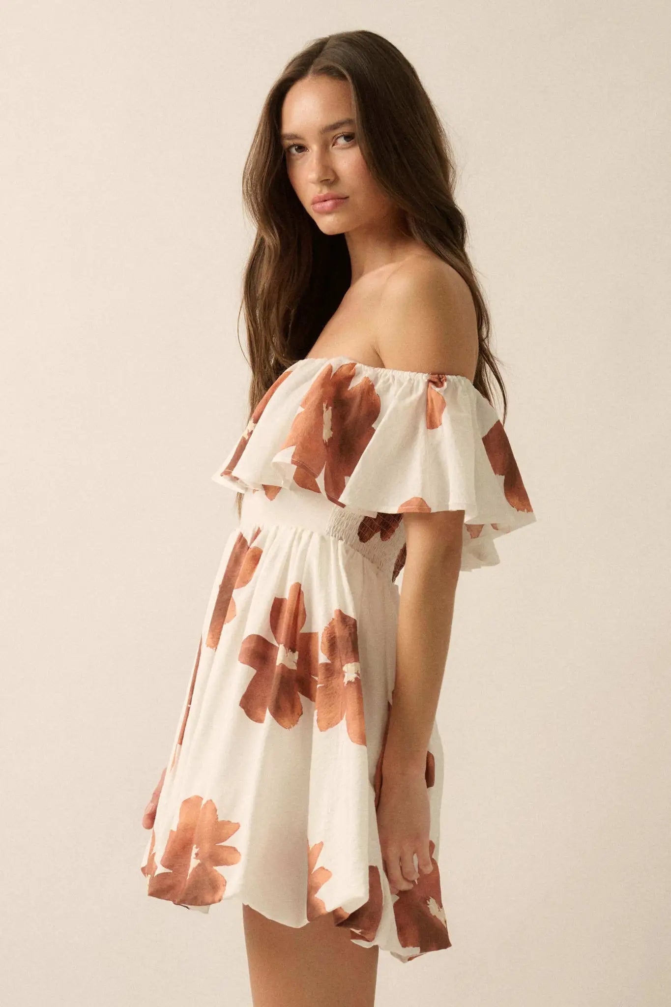 Bold Beauty Floral Off-Shoulder Flounce Mini Dress - ShopPromesa