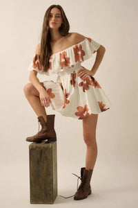 Bold Beauty Floral Off-Shoulder Flounce Mini Dress - ShopPromesa
