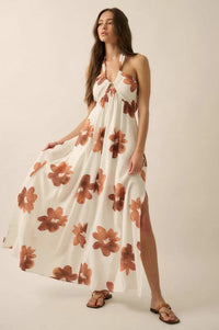 Beauty Awaits Floral Cross-Front Halter Maxi Dress - ShopPromesa