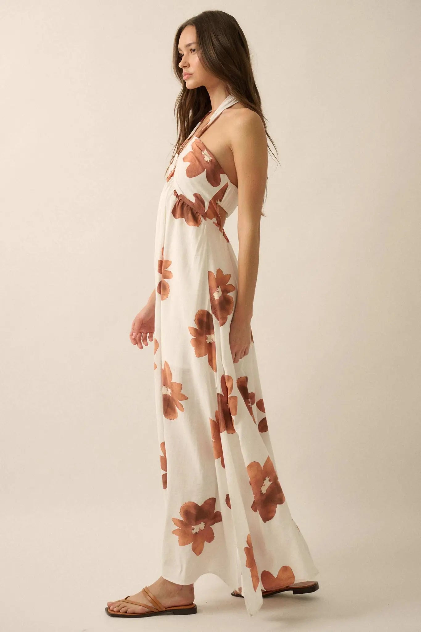 cross front halter dress Donna Karan Women's Sleeveless Cross-Front Midi Halter Dress in Canyon Brown, Size 4