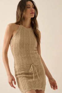 Pretty Twisted Crochet Knit Halter Mini Dress - ShopPromesa