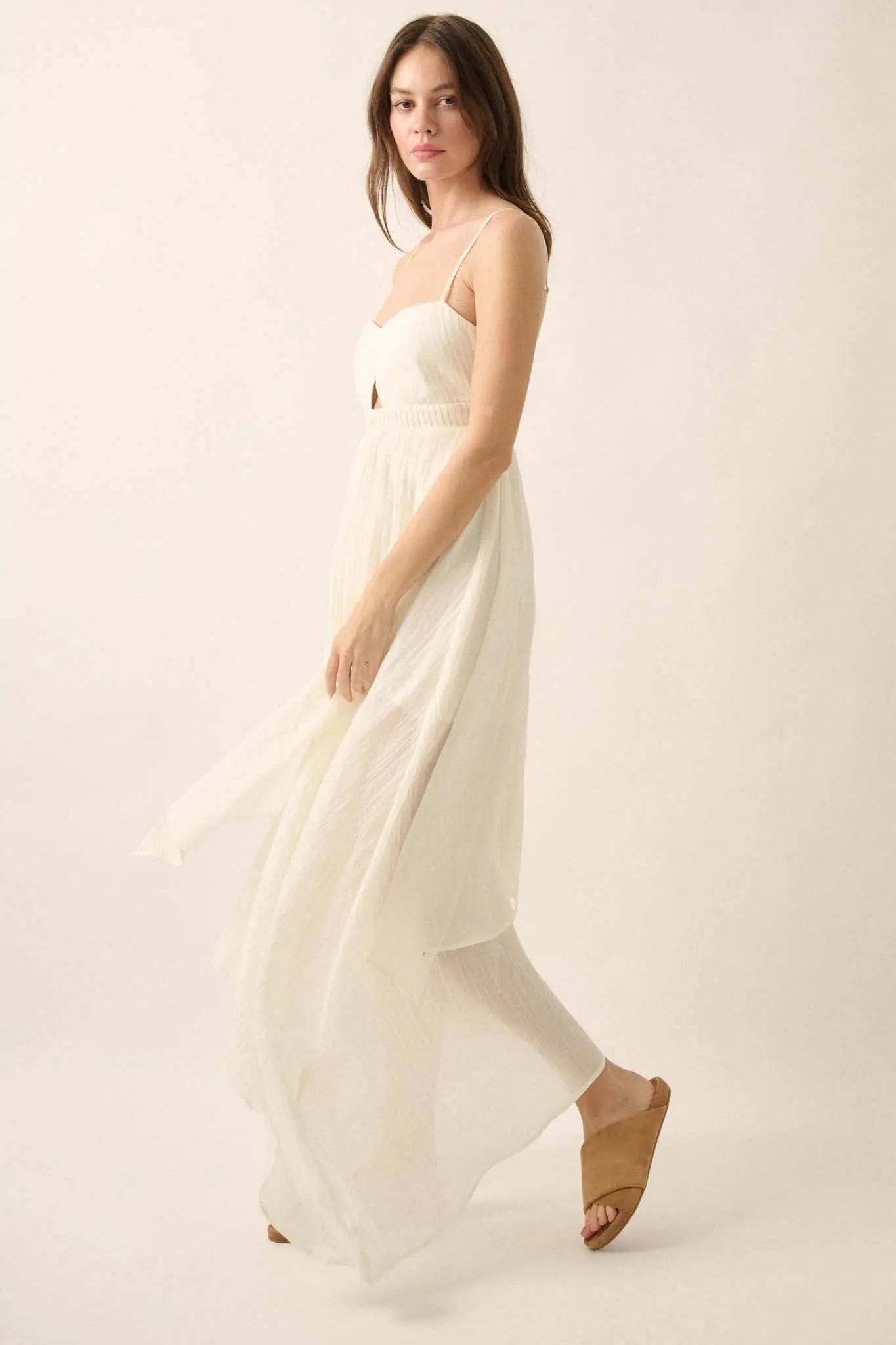 Floating Free Layered Handkerchief Maxi Dress, Cream / M
