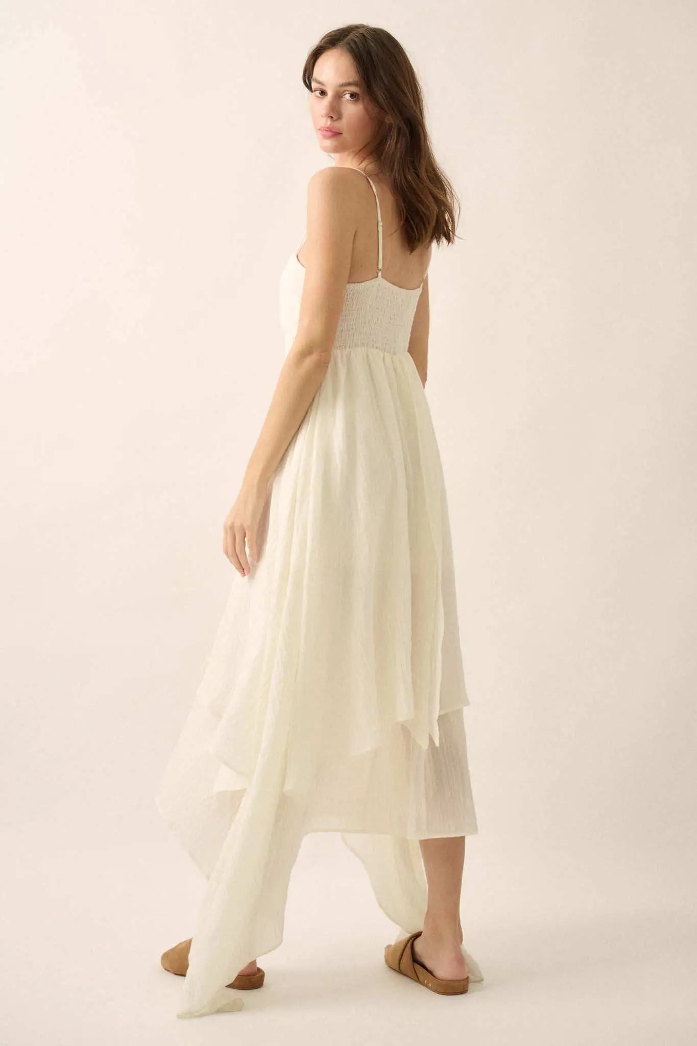 Floating Free Layered Handkerchief Maxi Dress, Cream / M