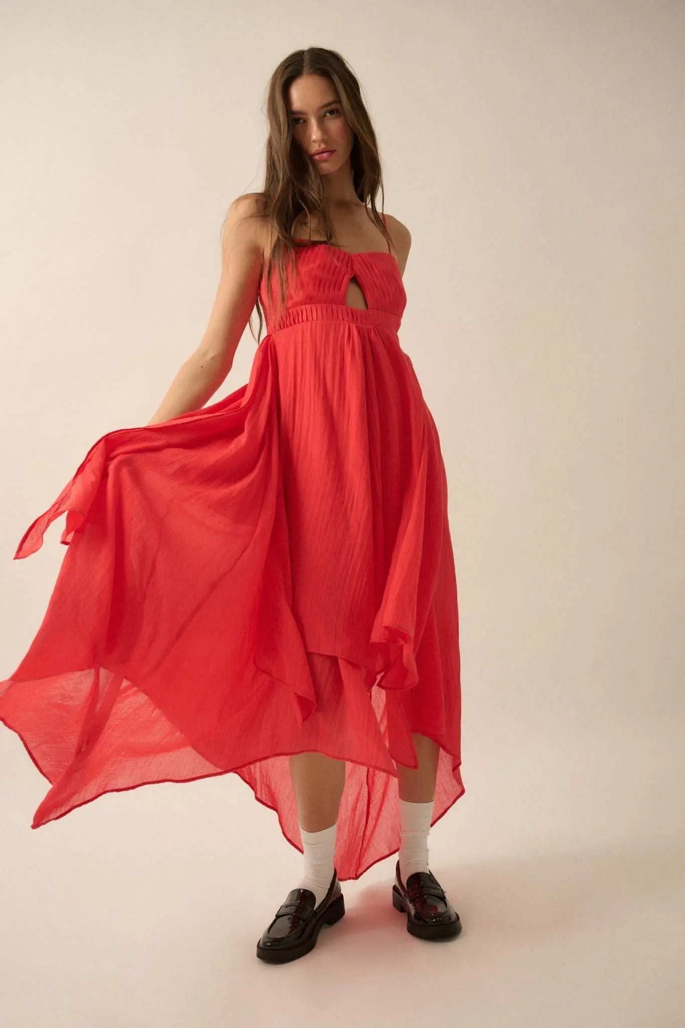 layered handkerchief dress Floating Free Layered Handkerchief Maxi Dress Cream / S