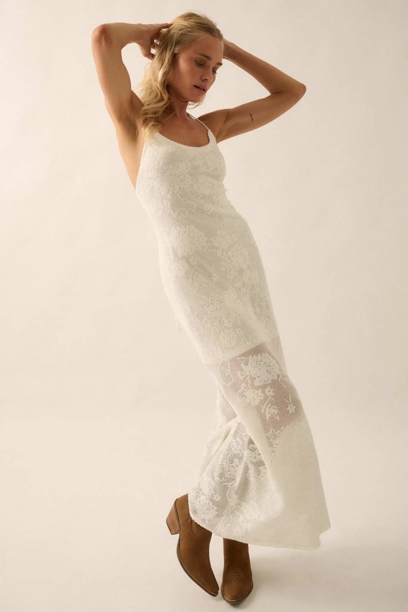 Passionate Petals Floral Lace Halter Maxi Dress - ShopPromesa