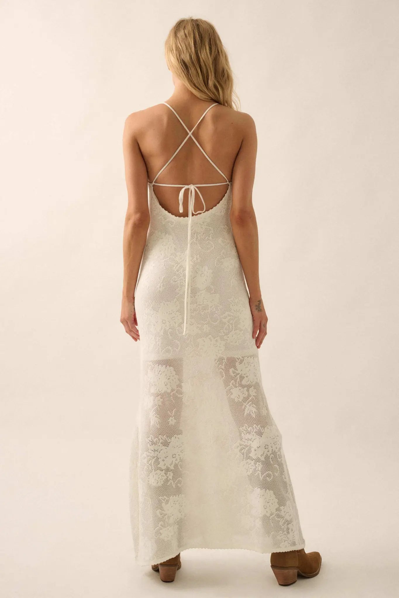 Passionate Petals Floral Lace Halter Maxi Dress Sand / M Passionate Petals Floral Lace Halter Maxi Dress Sand / M