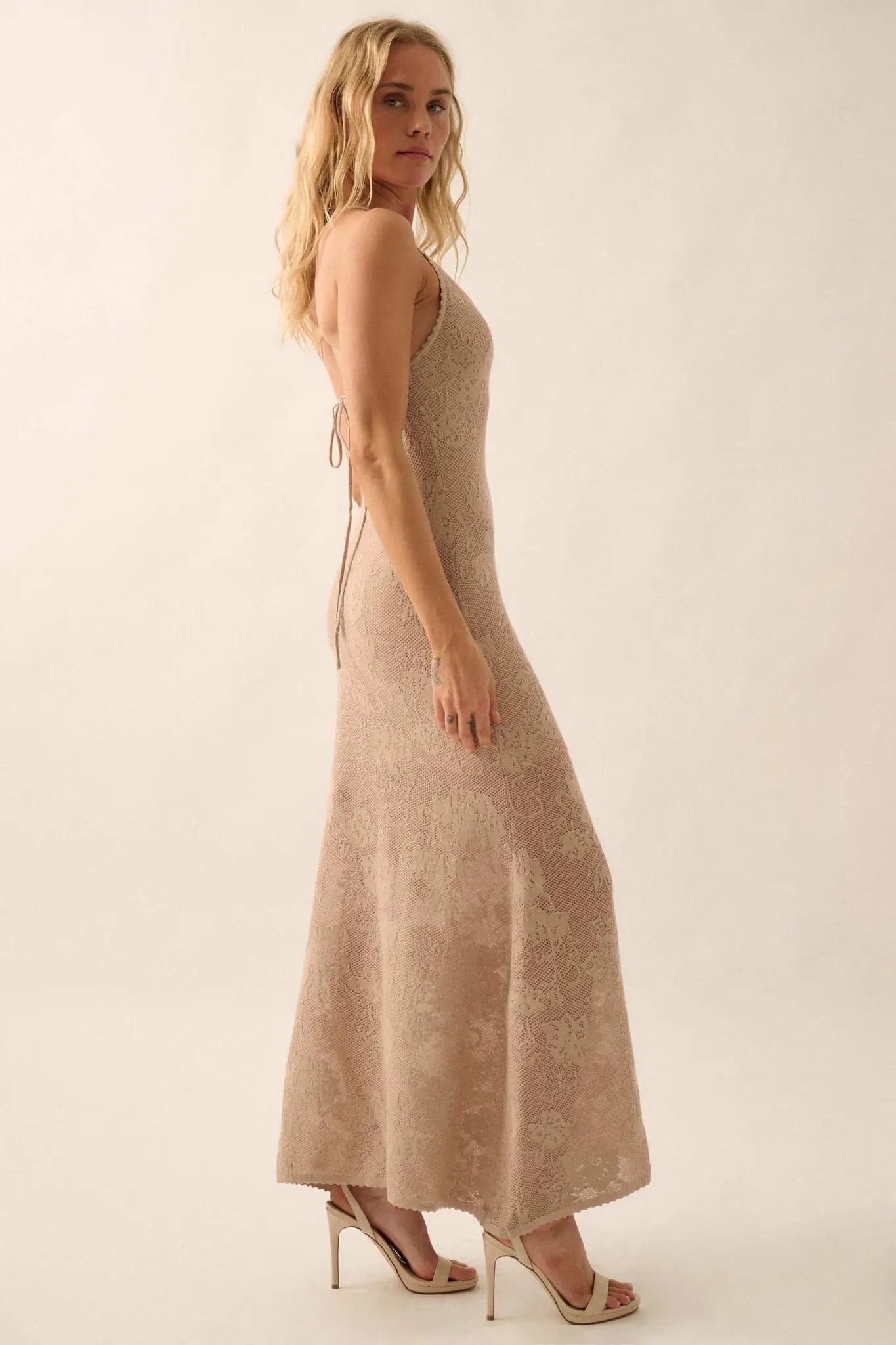 Passionate Petals Floral Lace Halter Maxi Dress - ShopPromesa
