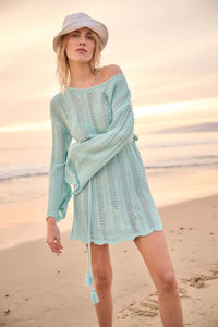 Feeling Fine Crochet Knit Bell-Sleeve Mini Dress - ShopPromesa