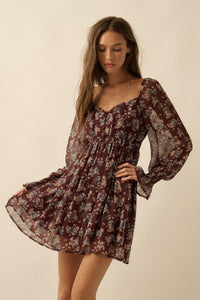 Blooming Fields Floral Chiffon Peasant Mini Dress - ShopPromesa