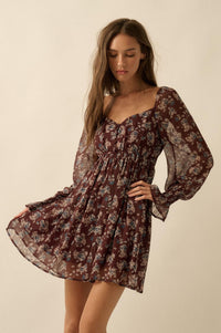 Blooming Fields Floral Chiffon Peasant Mini Dress - ShopPromesa