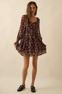 Blooming Fields Floral Chiffon Peasant Mini Dress - ShopPromesa