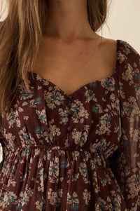 Blooming Fields Floral Chiffon Peasant Mini Dress - ShopPromesa