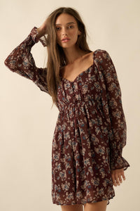 Blooming Fields Floral Chiffon Peasant Mini Dress - ShopPromesa