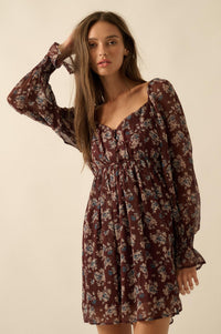 Blooming Fields Floral Chiffon Peasant Mini Dress - ShopPromesa