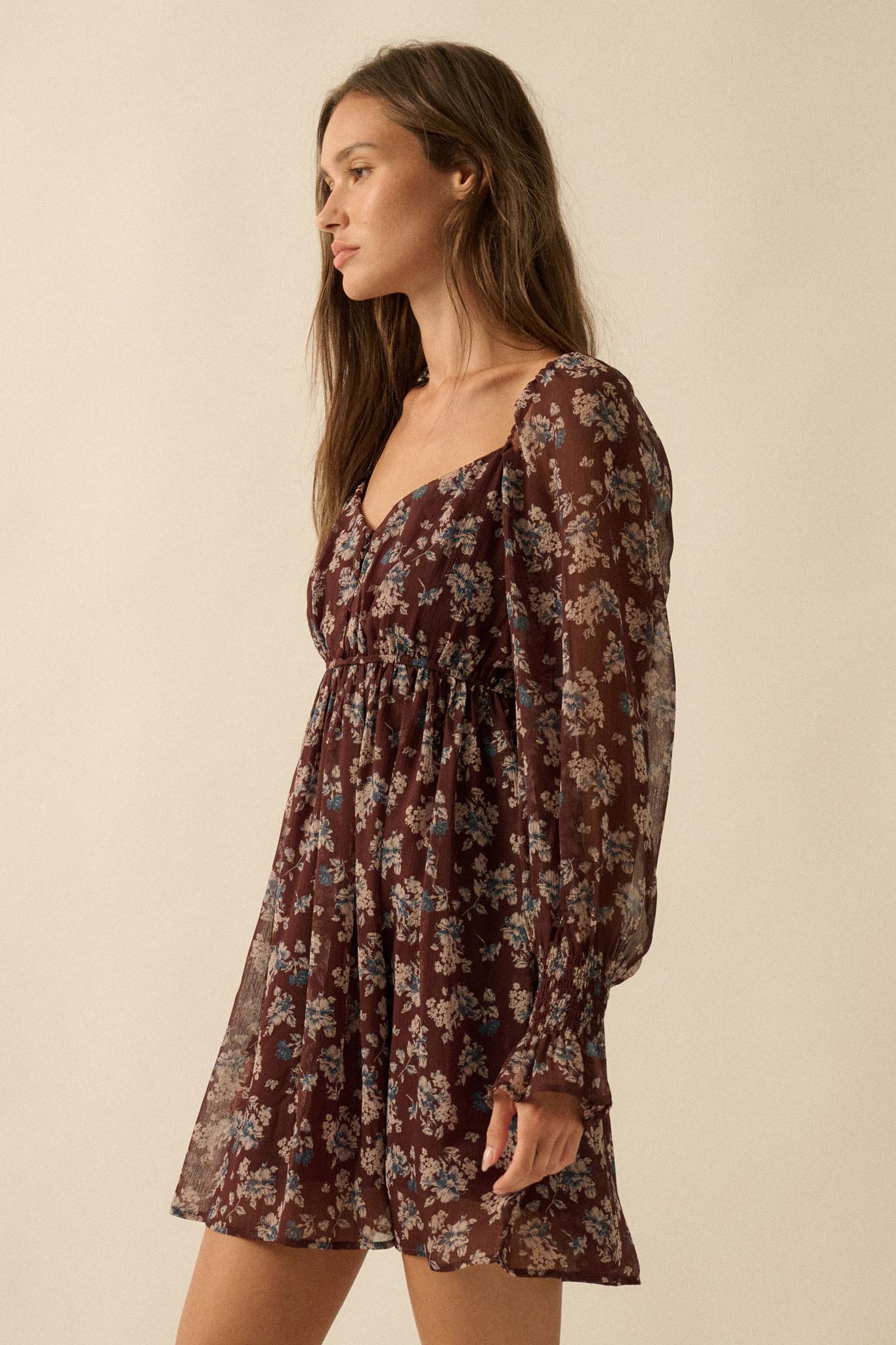 Blooming Fields Floral Chiffon Peasant Mini Dress - ShopPromesa