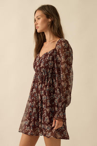Blooming Fields Floral Chiffon Peasant Mini Dress - ShopPromesa