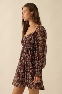 Blooming Fields Floral Chiffon Peasant Mini Dress - ShopPromesa