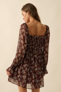 Blooming Fields Floral Chiffon Peasant Mini Dress - ShopPromesa