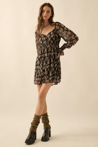 Blooming Fields Floral Chiffon Peasant Mini Dress - ShopPromesa
