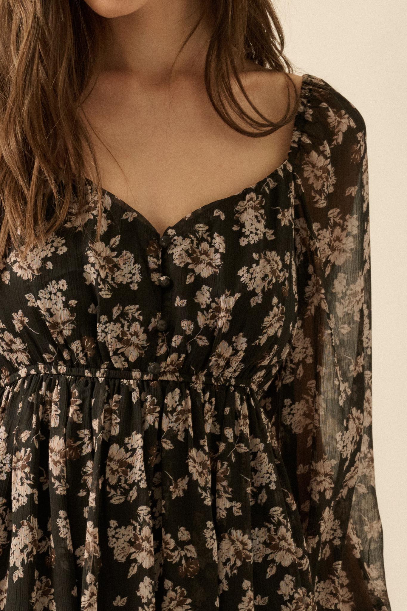 Blooming Fields Floral Chiffon Peasant Mini Dress - ShopPromesa