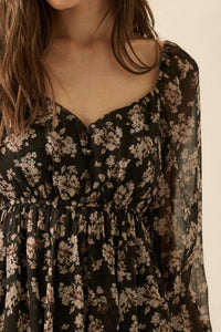 Blooming Fields Floral Chiffon Peasant Mini Dress - ShopPromesa