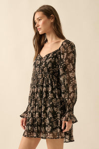 Blooming Fields Floral Chiffon Peasant Mini Dress - ShopPromesa