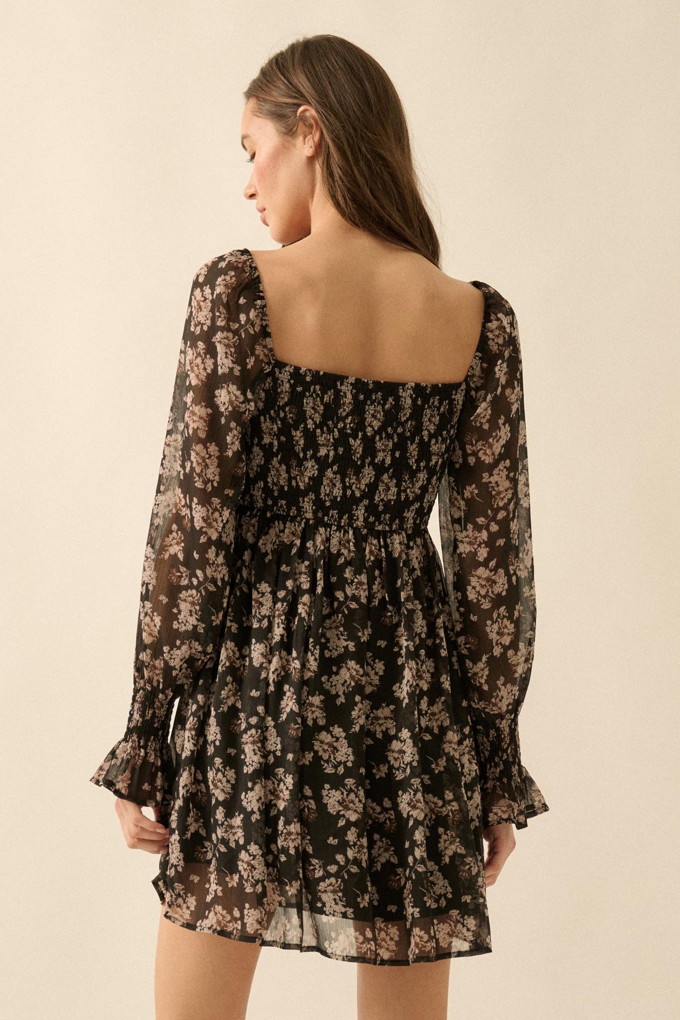 Blooming Fields Floral Chiffon Peasant Mini Dress - ShopPromesa