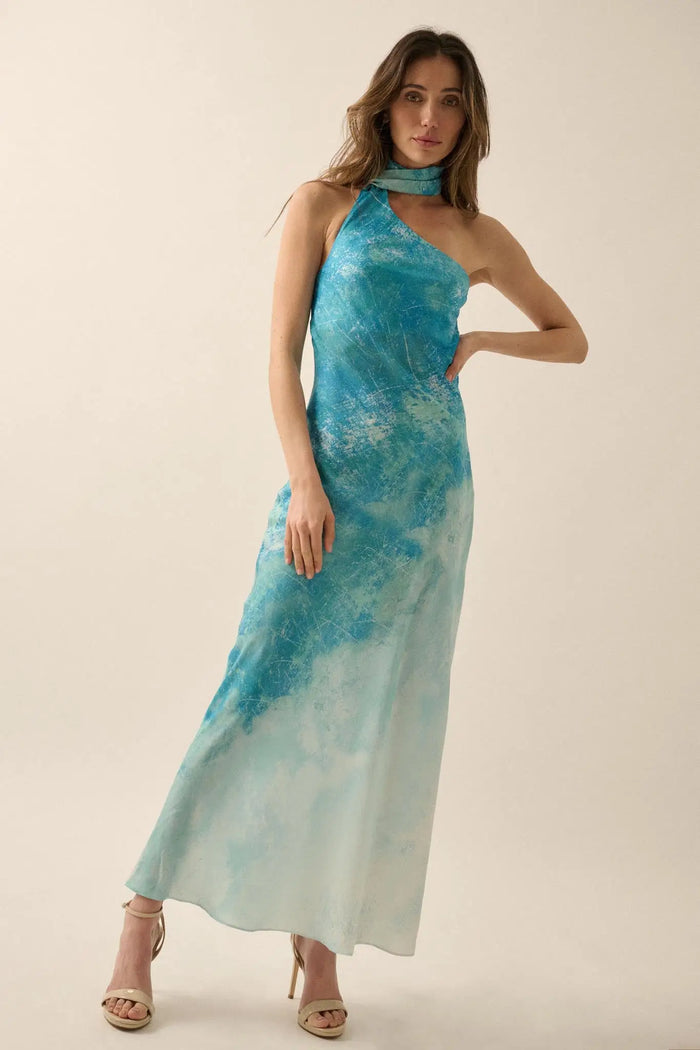 Raining Love Tie-Dye Satin Halter Maxi Dress - ShopPromesa