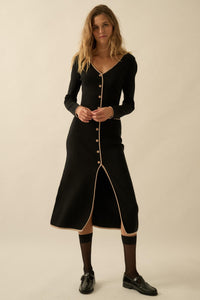 Uptown Girl Button-Detail Rib-Knit Midi Dress - ShopPromesa