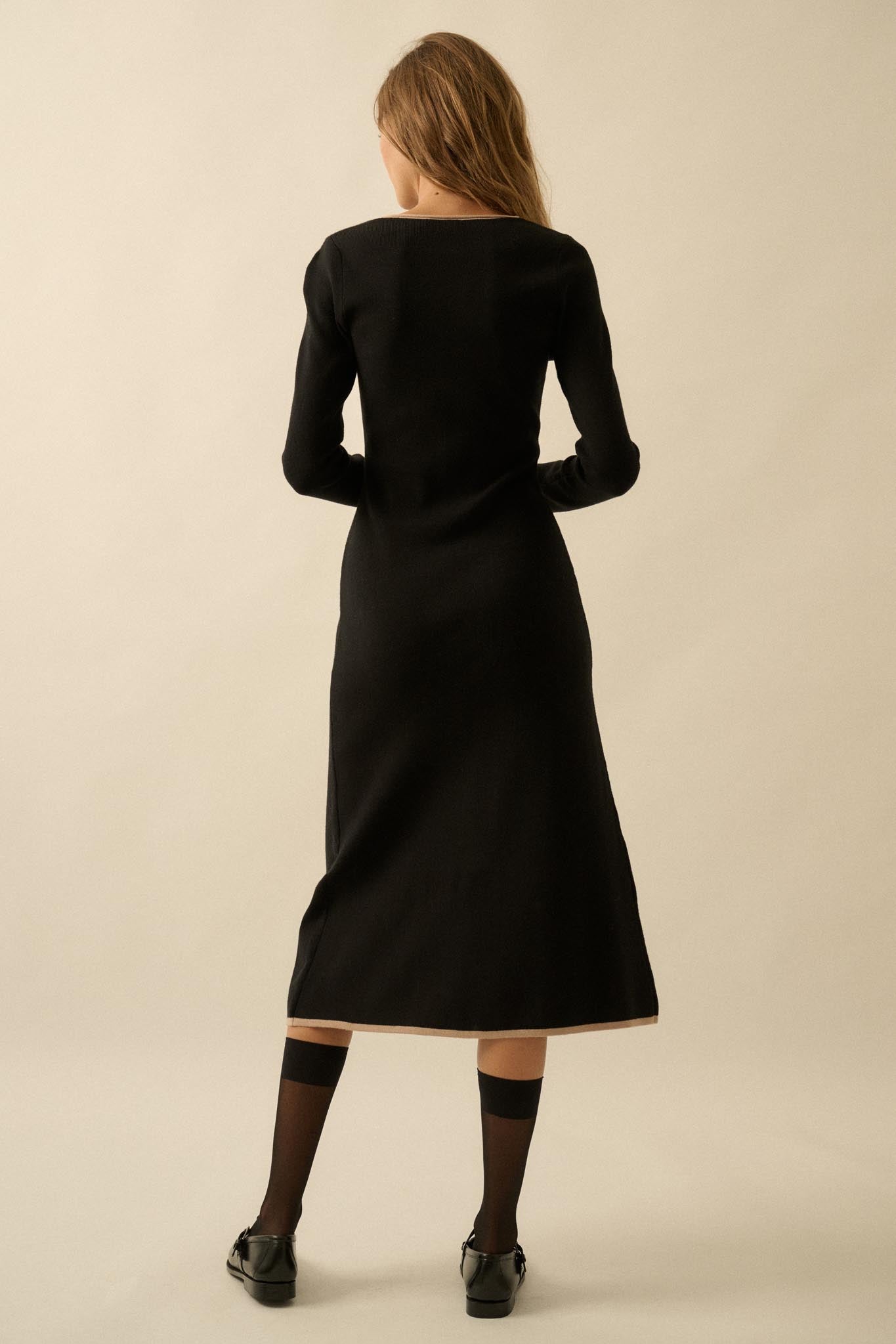 Uptown Girl Button-Detail Rib-Knit Midi Dress - ShopPromesa