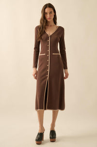 Uptown Girl Button-Detail Rib-Knit Midi Dress - ShopPromesa