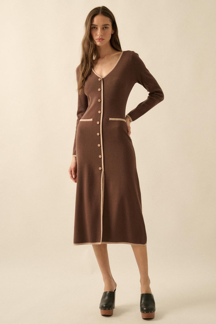 Uptown Girl Button-Detail Rib-Knit Midi Dress - ShopPromesa