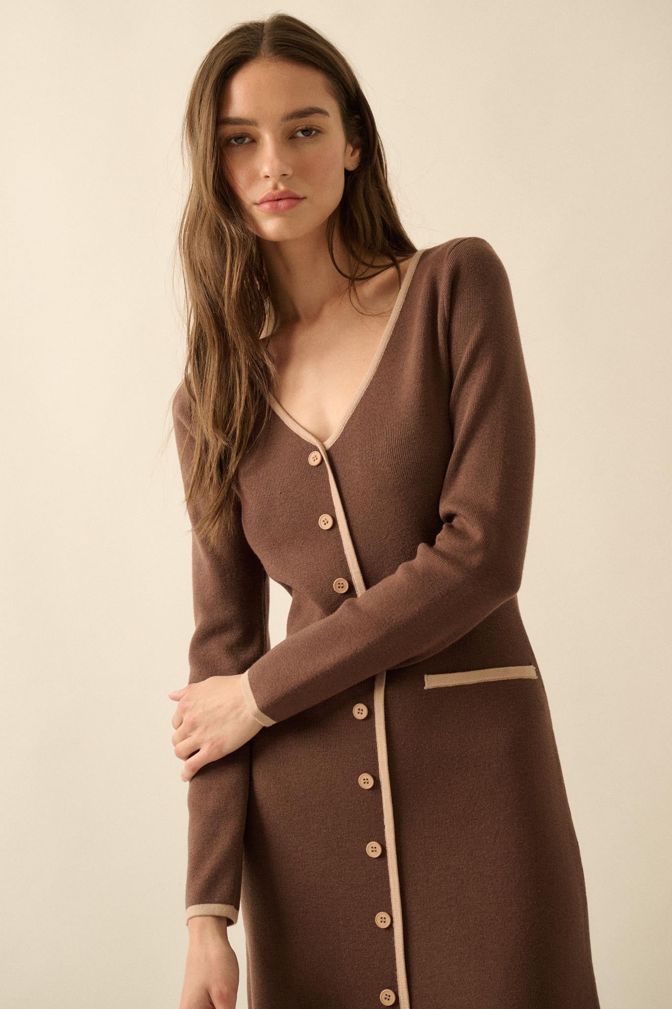 Uptown Girl Button-Detail Rib-Knit Midi Dress - ShopPromesa