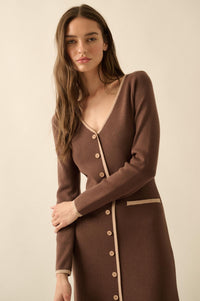 Uptown Girl Button-Detail Rib-Knit Midi Dress - ShopPromesa