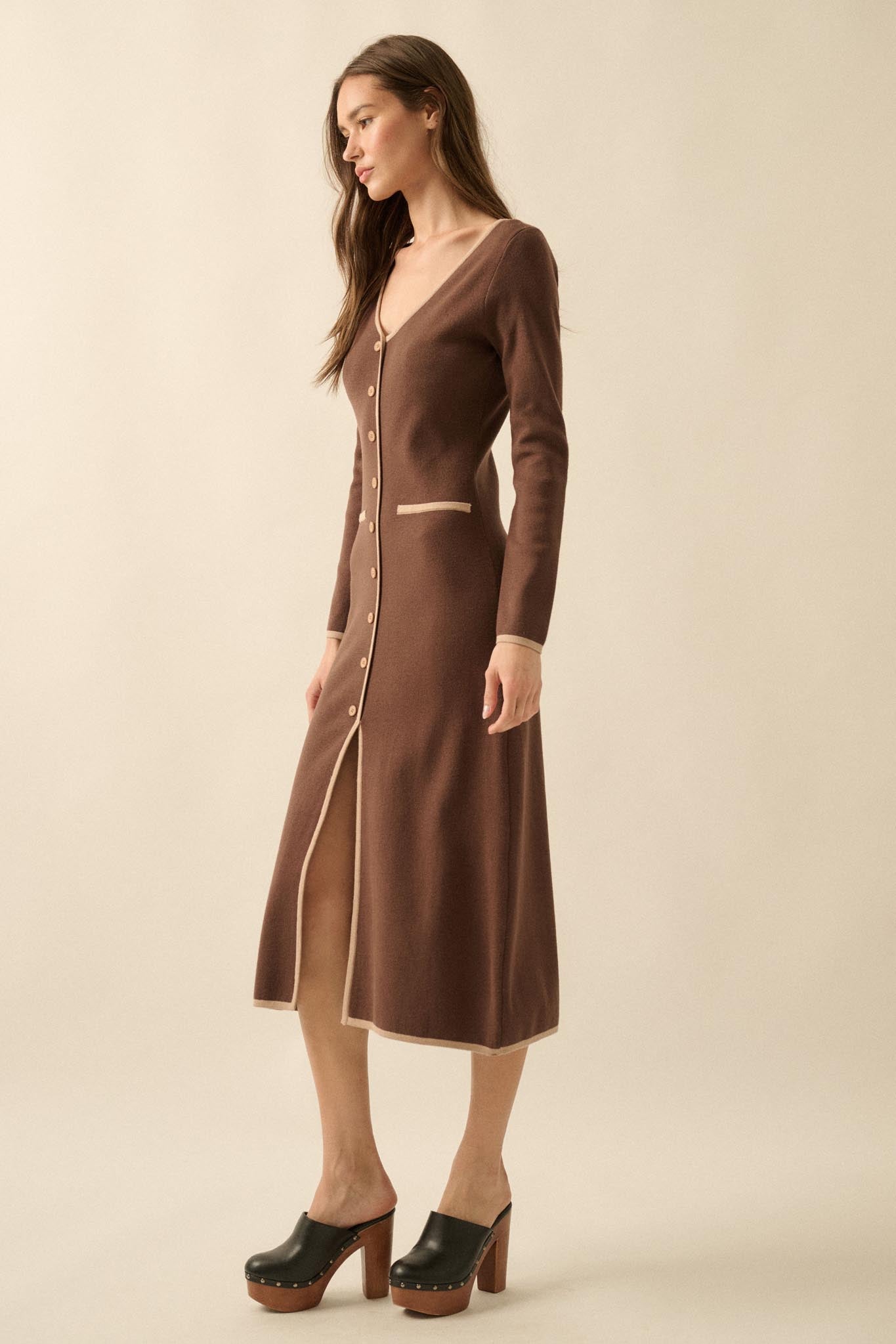 Uptown Girl Button-Detail Rib-Knit Midi Dress - ShopPromesa