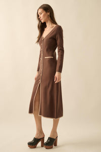 Uptown Girl Button-Detail Rib-Knit Midi Dress - ShopPromesa