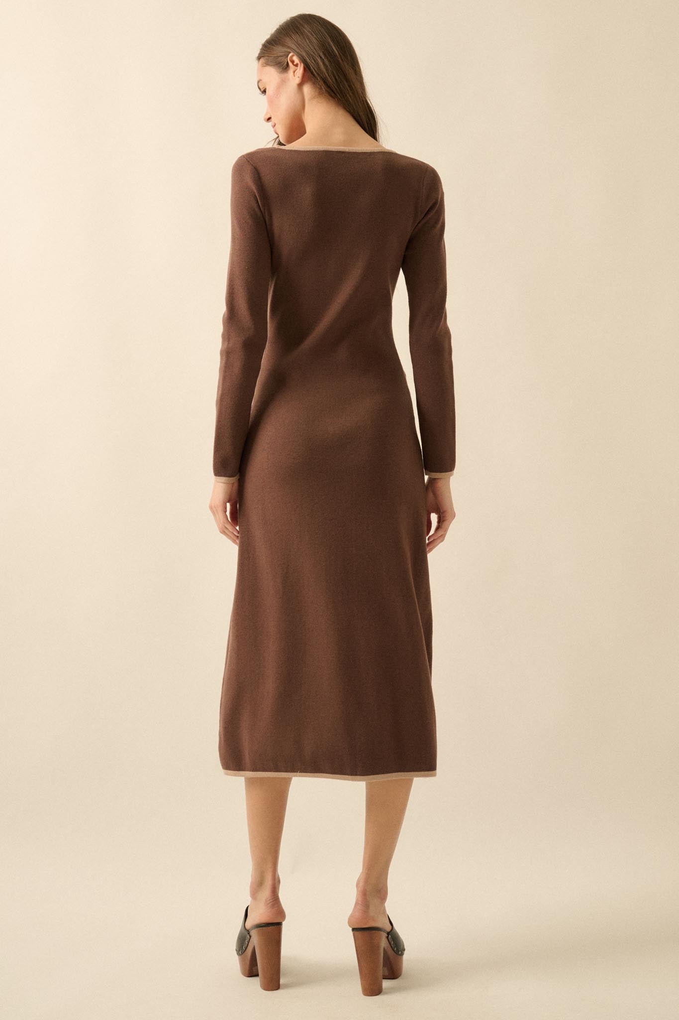 Uptown Girl Button-Detail Rib-Knit Midi Dress - ShopPromesa