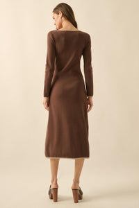 Uptown Girl Button-Detail Rib-Knit Midi Dress - ShopPromesa