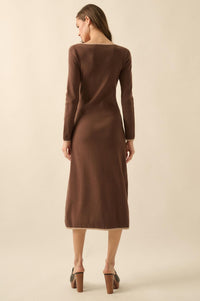 Uptown Girl Button-Detail Rib-Knit Midi Dress - ShopPromesa