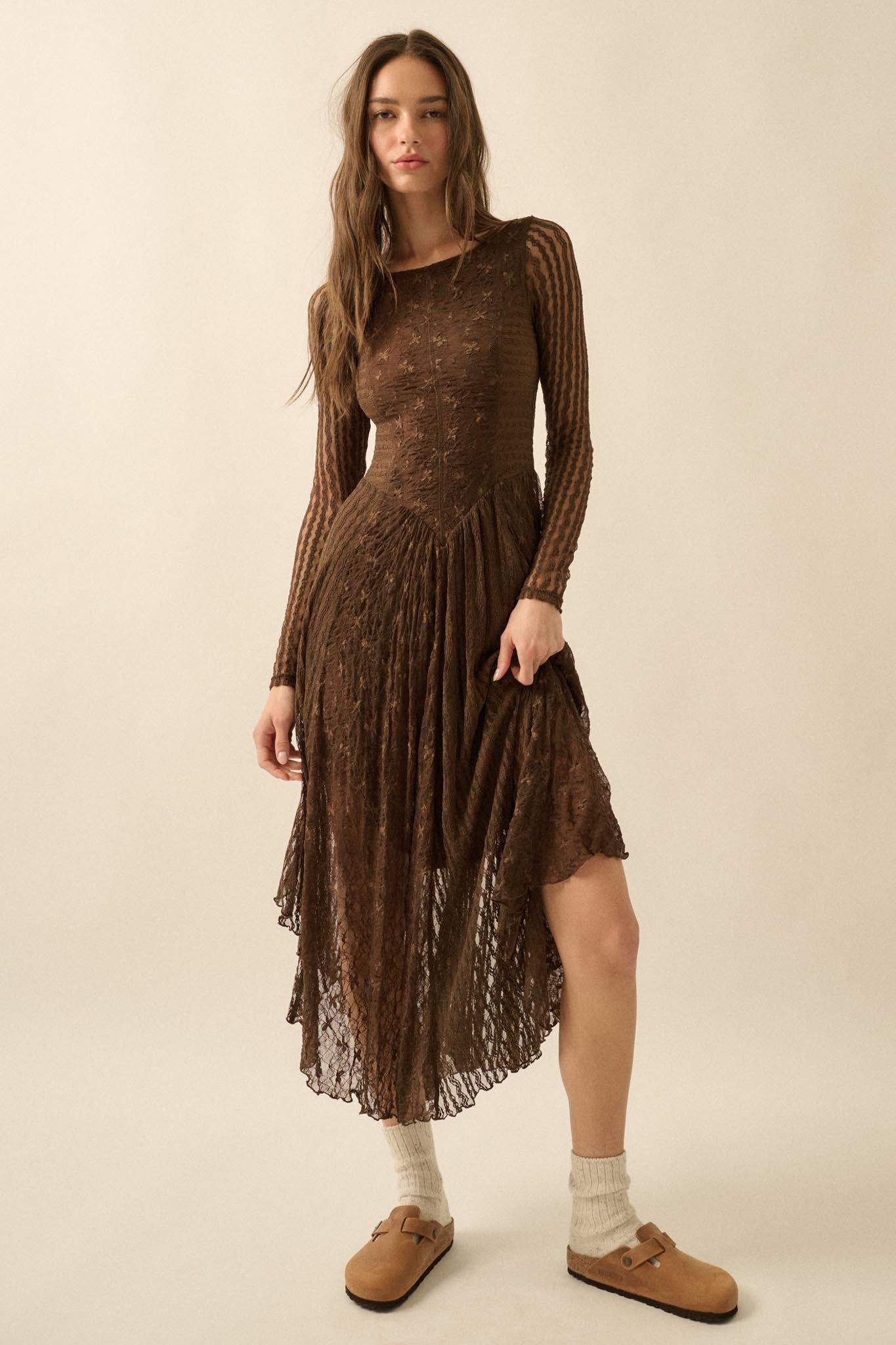Divine Beauty Paneled Lace Handkerchief Midi Dress Divine Beauty Paneled Lace Handkerchief Midi Dress