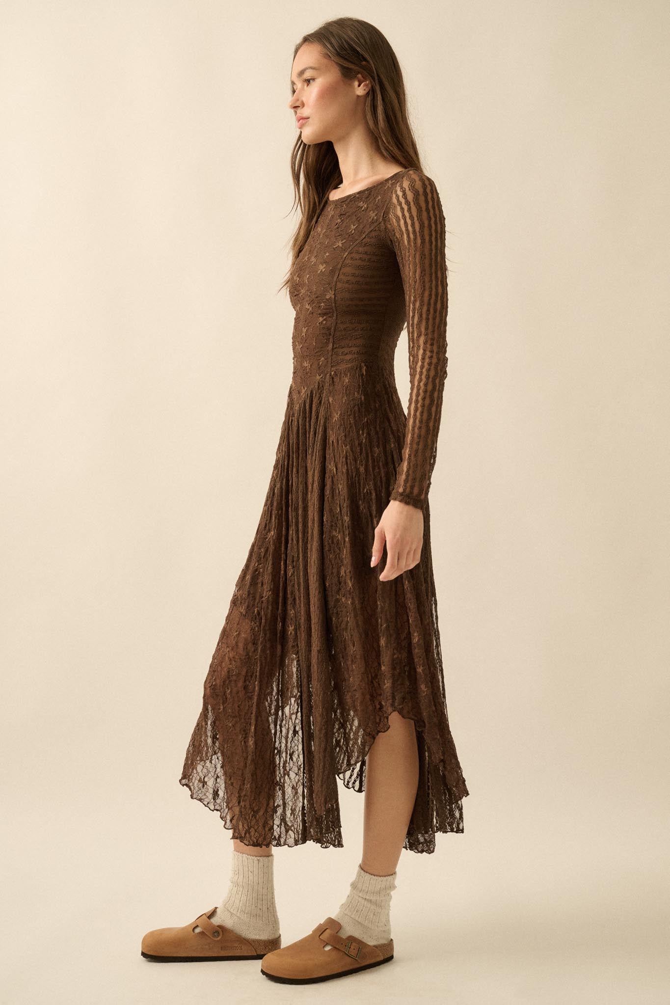 Divine Beauty Paneled Lace Handkerchief Midi Dress Divine Beauty Paneled Lace Handkerchief Midi Dress
