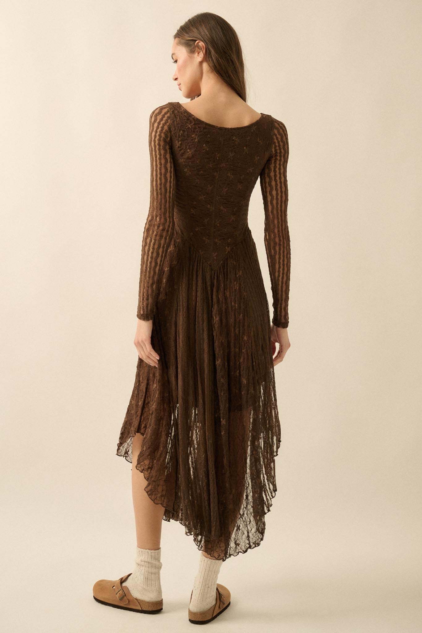 Divine Beauty Paneled Lace Handkerchief Midi Dress Divine Beauty Paneled Lace Handkerchief Midi Dress